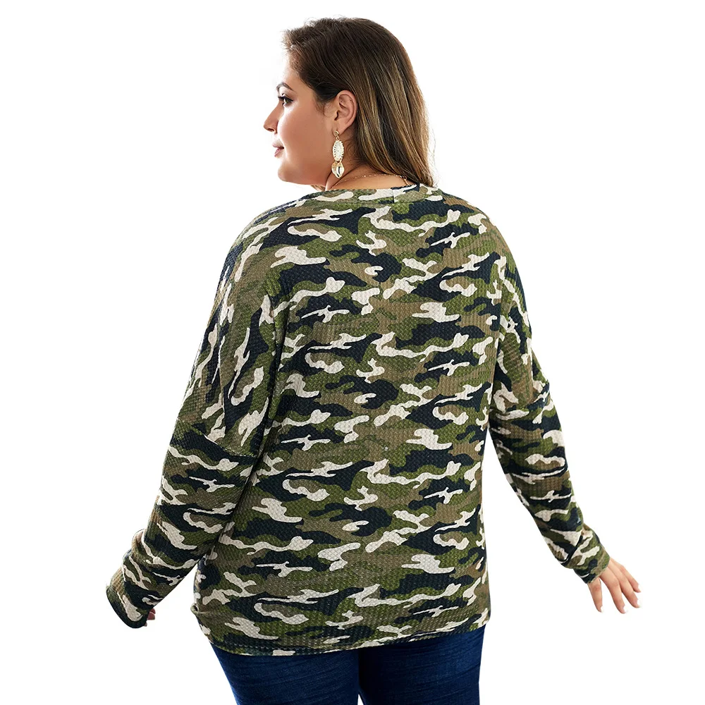 WHZHM Camouflage Clothing Bow Cardigans Femme Plus Size 3XL 4XL Single Breasted Loose Long Sleeve Casual V-Neck Sweater Women |