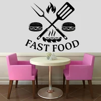 Restaurant Wall Sticker Hamburger Delicious Food Decal Fast Food Shop Wall Decoration Cooking Utensils Mural Store Window Decor