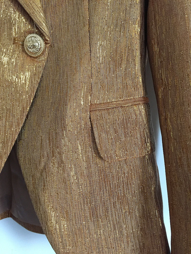 Женский блейзер с металлическими пуговицами двубортный Блейзер золотистого