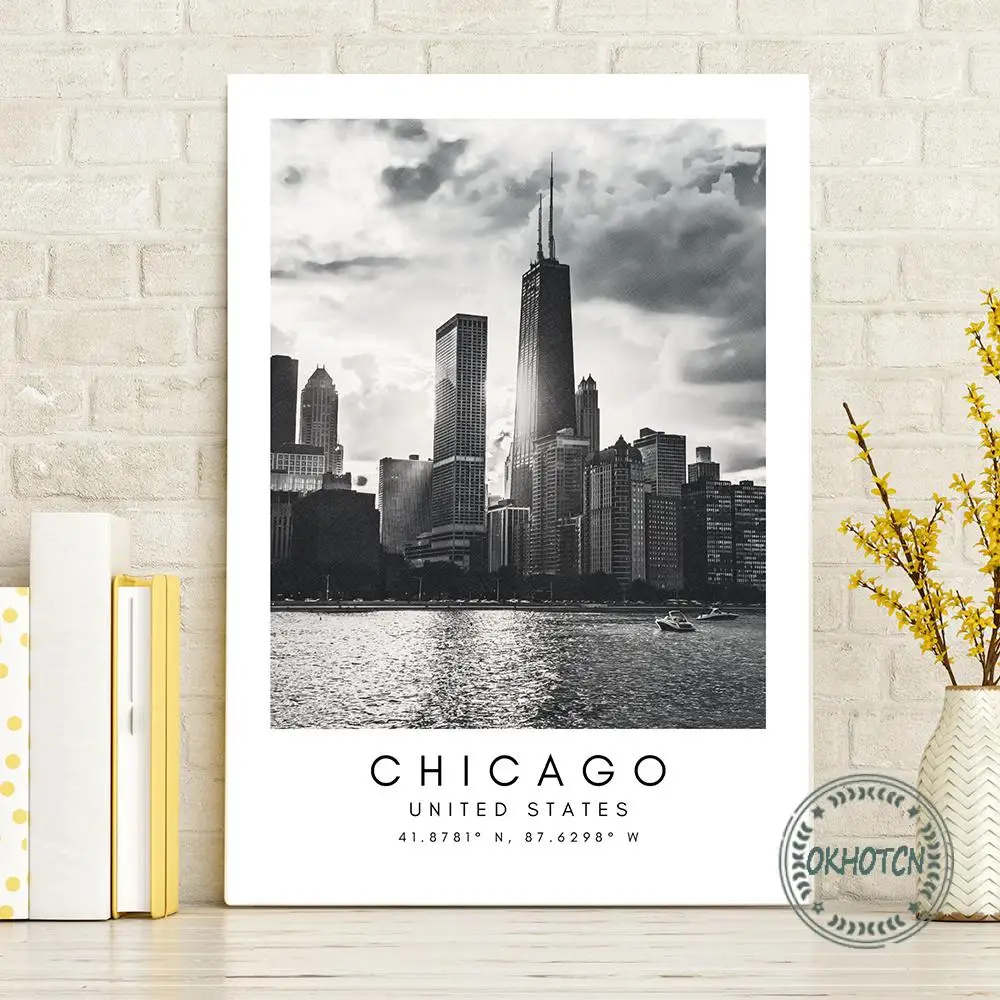 Черно-белый пейзаж мира город холст живопись Париж Рим Сидней Нью-Йорк Постер