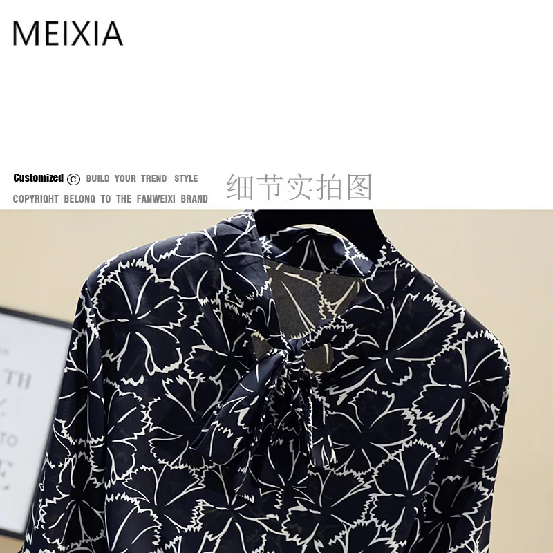 

Spring Autumn Women's Lantern Sleeve Shirt New Wild Bow Collar Chiffon Shirt Women Long Sleeve Blouse Womens Tops