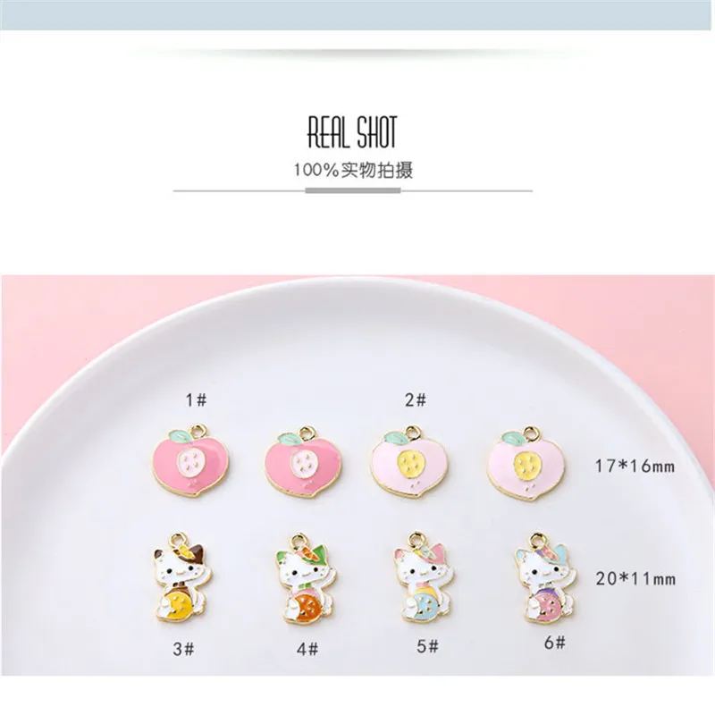 6 шт. японские милые серьги в виде кота персика сплав подвеска капли масла сделай