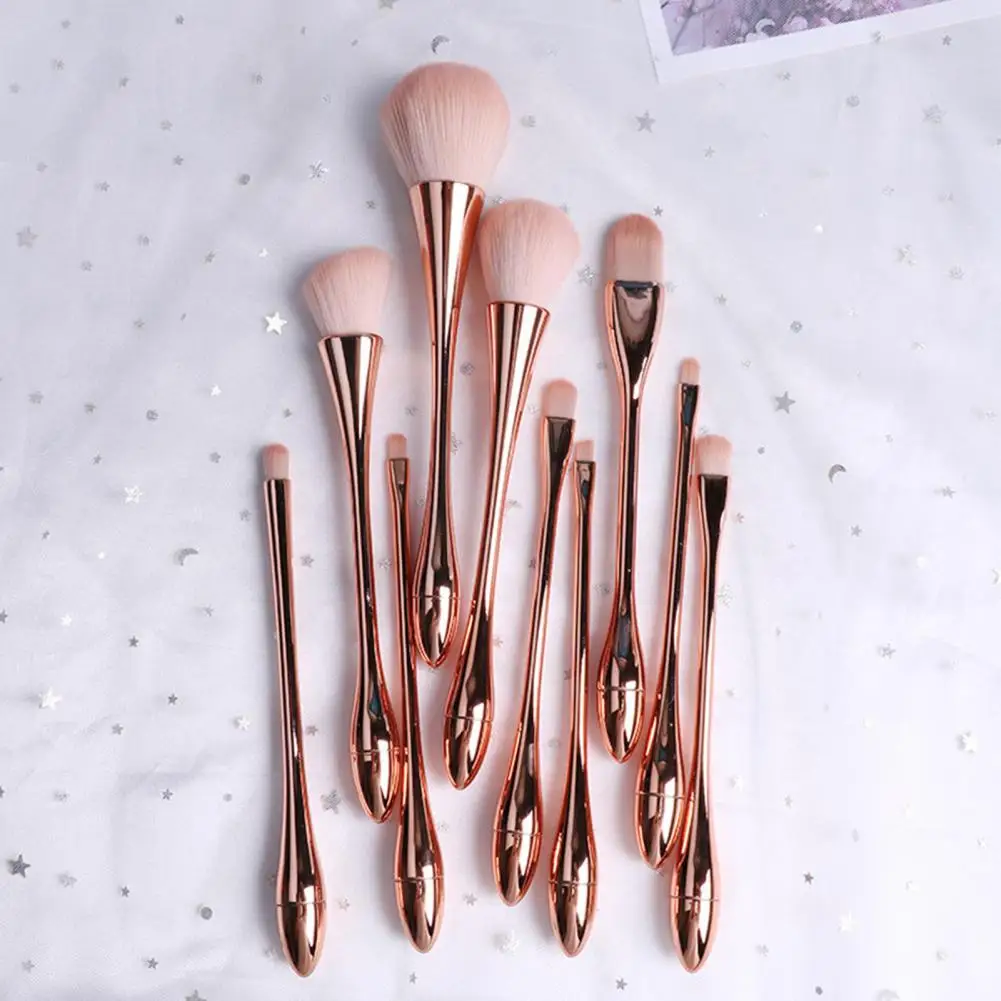 

50% Hot Sale 10Pcs/Set Makeup Brush Glossy Handle Smooth Brush Head Artificial Fiber Cosmetic Face Brush Set for Women