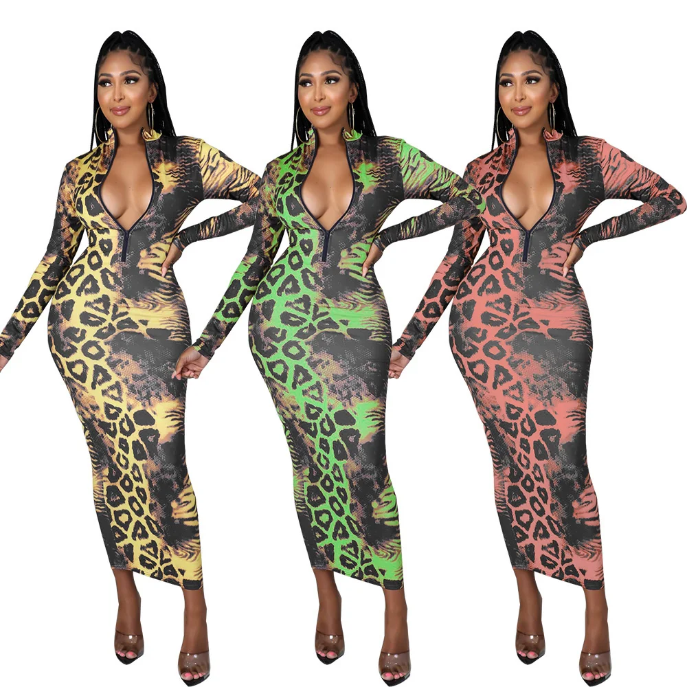 

Zoctuo Sexy Leopard Print Bodycon Midi Dress Autumn Winter Women Long Sleeve Night Club Partywear Slim Dresses 2021 Clothes