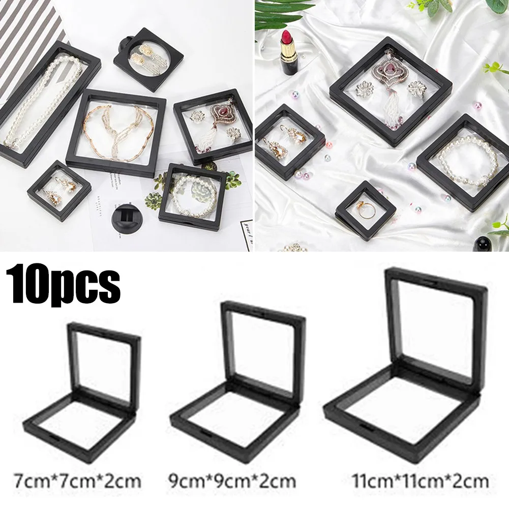 

10PCS 3D Floating Display Case Stands Transparent Square Holder Pendant Necklace Bracelet Ring Coin Jewelry Storage Case