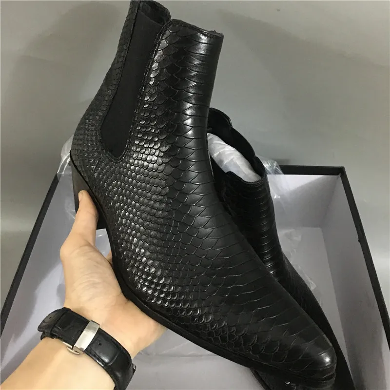 Новые дизайнерские мужские ботинки челси из змеиной воловьей кожи на высоком