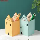 Новое поступление 2021 г., милый деревянный держатель для ручек в форме домика, настольный органайзер, коробка для хранения, школьные и офисные аксессуары, канцелярские принадлежности