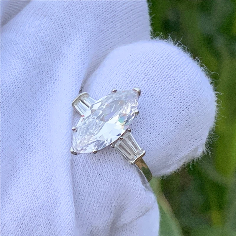 Изысканное кольцо с огранкой маркизы 6ct AAAAA cz 925 пробы Серебряное обручальное кольцо кольца для женщин ювелирные изделия