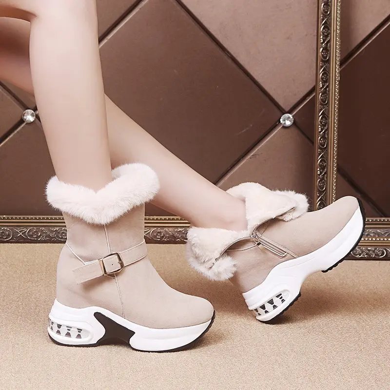 Зимние ботинки на платформе кожаные зимние женская повседневная обувь женские