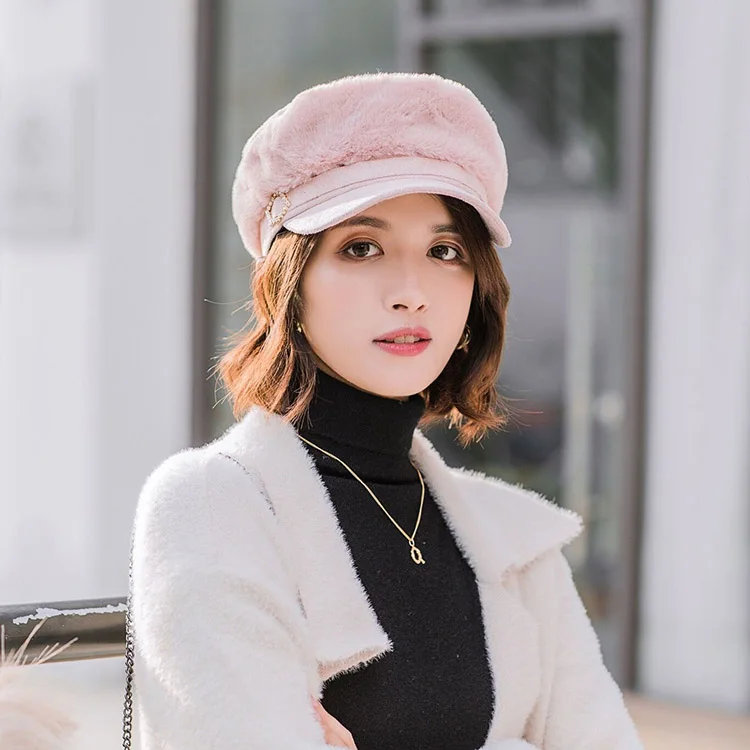 MAERSHEI/ Модные женские береты gorras, женская шапка в стиле милитари с кроличьим мехом, утолщенная теплая плоская кепка, восьмиугольные шапочки Newsboy