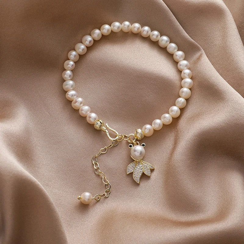 

High Quality Natural Freshwater Pearl Women's Bracelet Goldfish Design Baroque Fashion Bracelet Sweet Girls 2021 Fashion Gifts