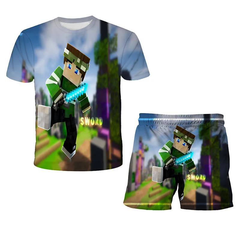 

XINYOU 2021 My World 3D Anime Kids Boys Tshirt Sets Children Clothing Frozen Kawaii Outwear Suits Teen Girls clothes Funny Tops