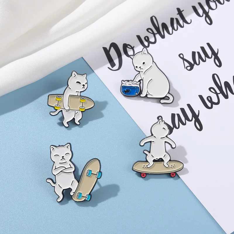 Cartoon Black And White Spotted Dog Brooches Skateboard Motion Dogs Enamel Pins Bag Lapel Badge Fashion Jewelry Gift for Kids | Украшения и