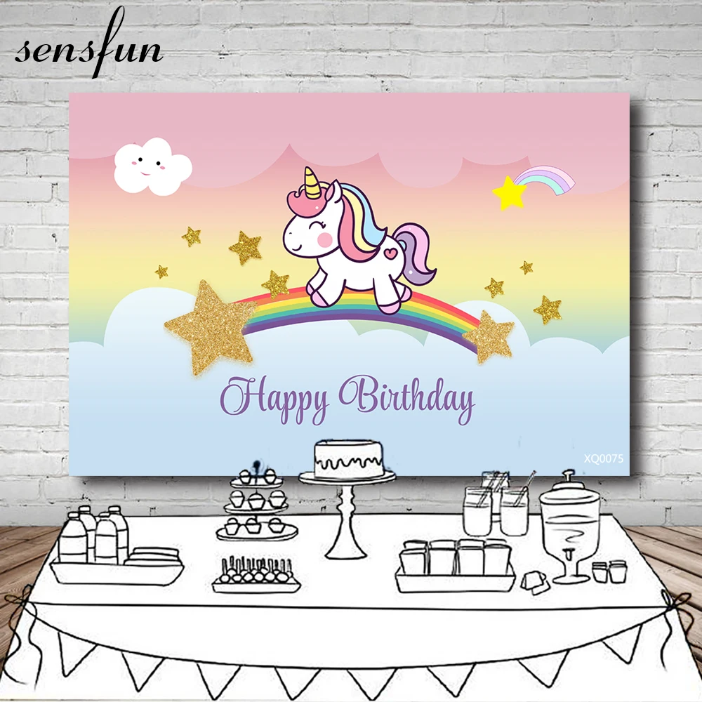 Sensfun детский единорог Радуга фоны для фотостудии улыбка облака золотой блеск