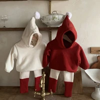 christmas baby clothing set winter velvet warm toddler girls boys clothes suit hooded infant baby sweatshirt pants 2pcs outfit