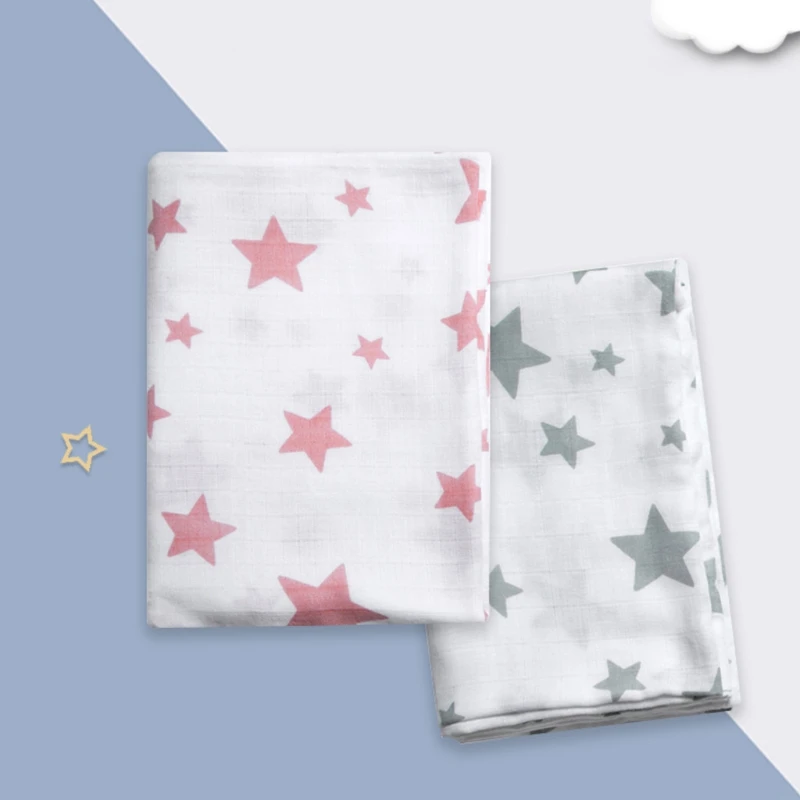 

100x70cm Baby Muslin Receiving Blanket Infants Stars Pattern Swaddling Wrap Soft Breathable Gauze Bedding Blanket