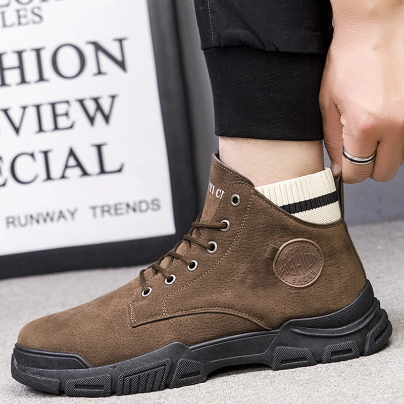 

Men Boots Men's Work Boots Fashion Short Boots Men Round Toe Shoes Non-Slip Male Sneakers Lace Up Casual Shoes Outdoor Footwear