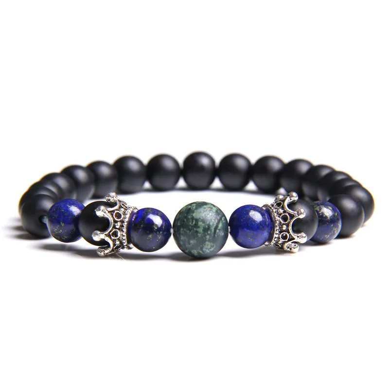 Natural trendy blue lapis lazuli beads Bracelet for men metal Crown charm jewelry bracelet men gifts unisex bracelets handmade