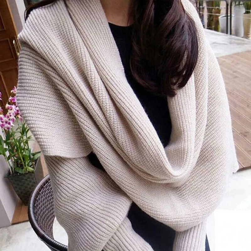 

New-coming Women Fashion Knitted Scarf With Sleeves Winter Autumn Ladies Long Wraps Shawls Dropship Echarpe Hiver Femme