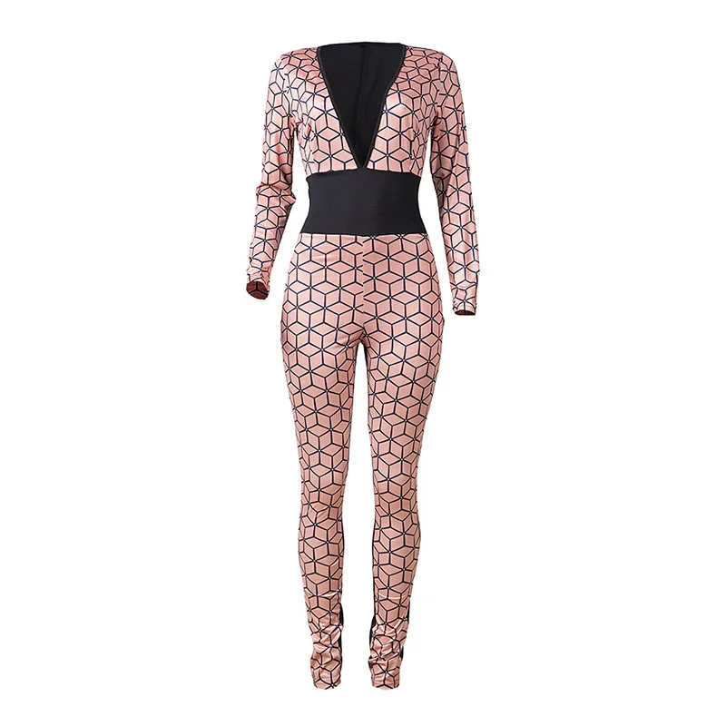 

Kricesseen Sexy Patchwork Skinny Long Pant Jumpsuit Women Long Sleeve Workout Active Fashion Overalls One Piece Rompers