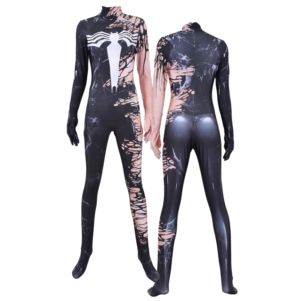 

Adults Kids Super villain Venom Symbiote Black Cat Superhero Cosplay Costume Halloween MJ Bodysuit Zentai Second Skin Suit