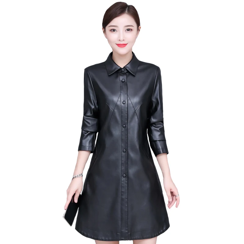 Высококачественная длинная куртка из искусственной кожи женская зимняя осенняя