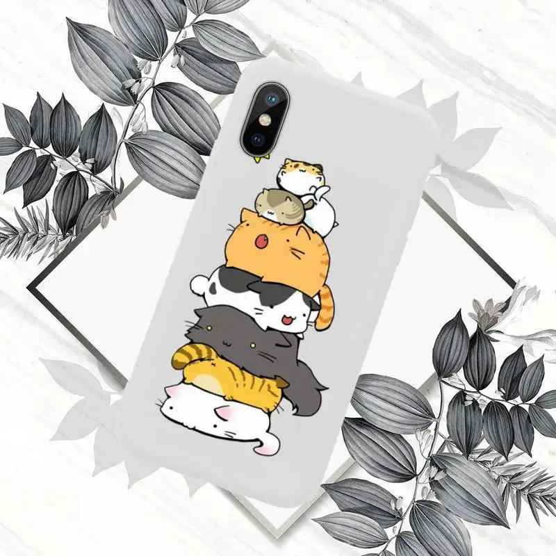 

Cute cartoon cat Phone Case White Candy Color for iPhone 11 12 mini pro XS MAX 8 7 6 6S Plus X SE 2020 XR