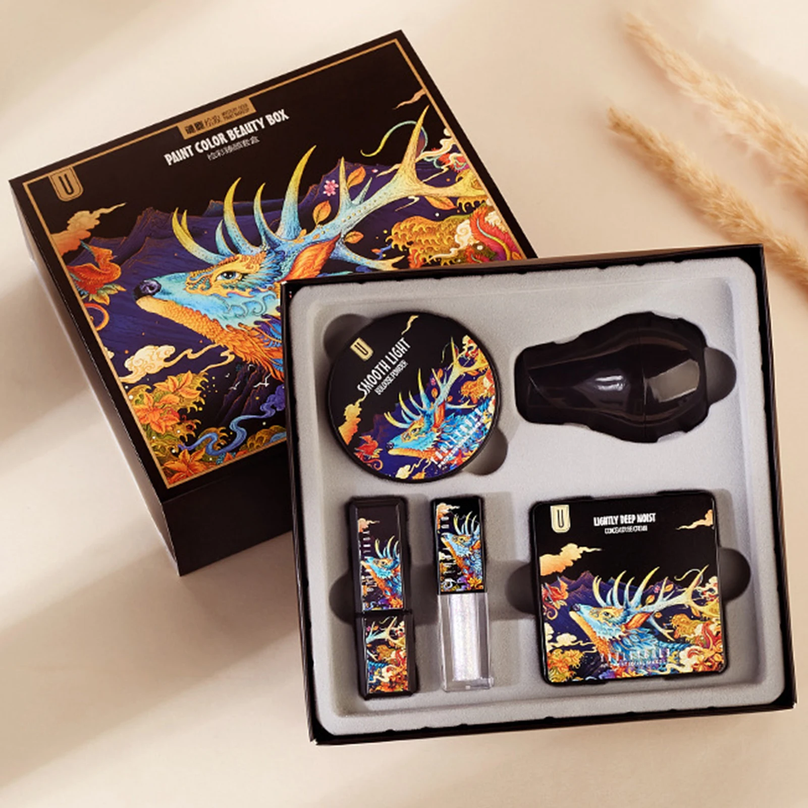 

5PCS Powder Lipstick Makeup Eyeshadow Set Beauty Kit Five-piece Mushroom Cushion Setting Powder Lipstick Makeup Eyeshadow