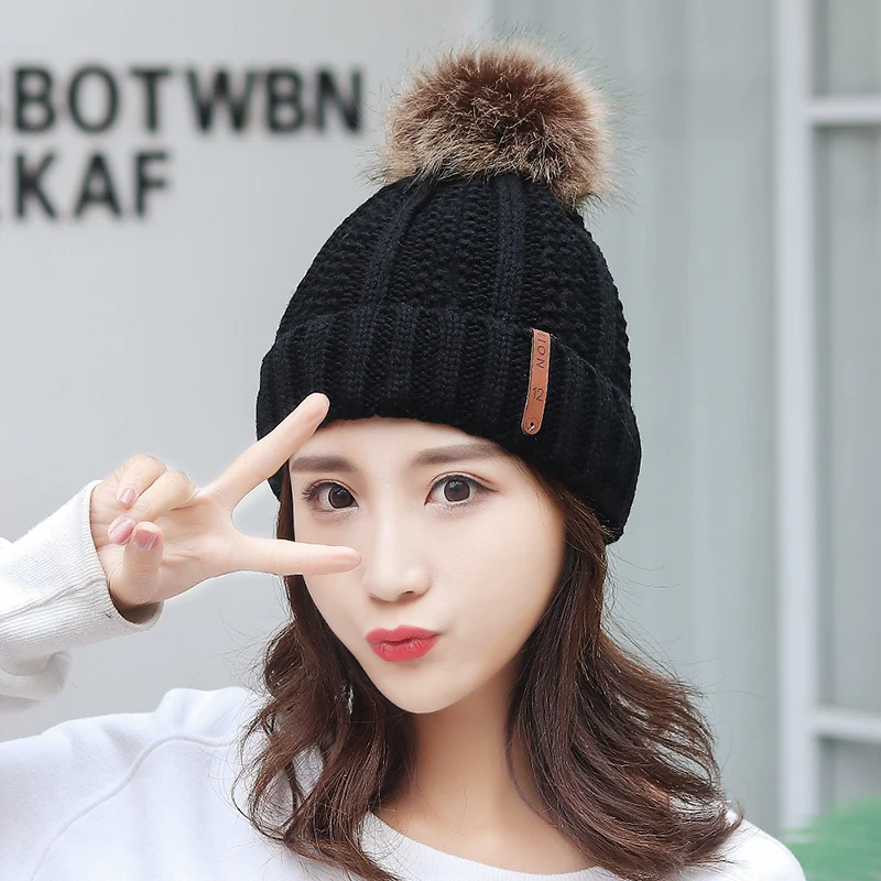 Модные мягкие Меховые шапки GOUTER с помпоном женская утепленная вязаная шапка