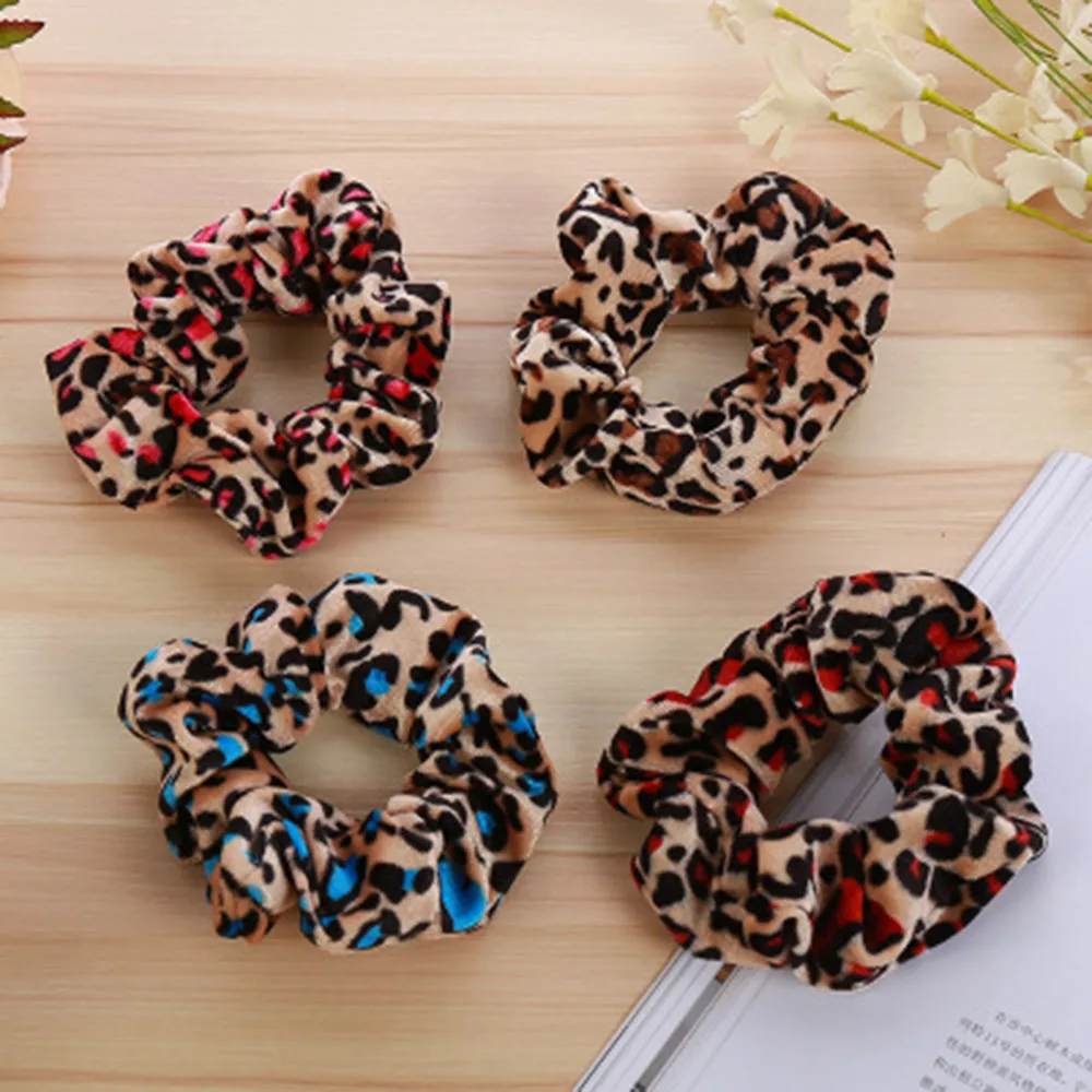 

Leopard Printed Colorful New Fabric Large Intestine Hair Ring Chiffon Printing Elastic Rubber Band Hair Ring Rope Tie For Women