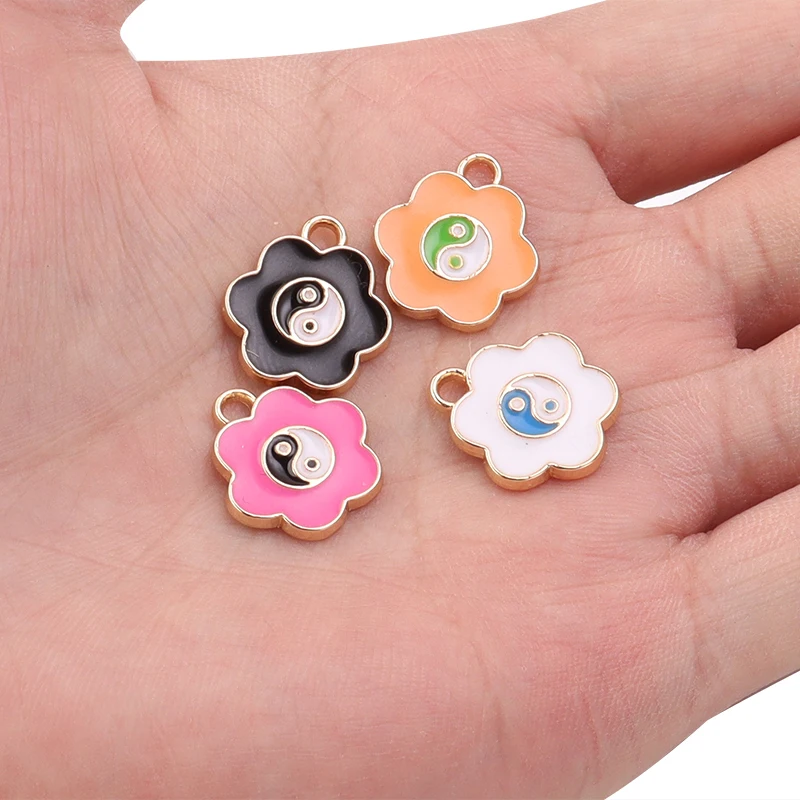 10pcs Enamel Cute Flower Charms Tai Chi Yin Yang Bagua Pendant Charm For DIY Bracelet Necklace Jewelry Making Accessories - купить по