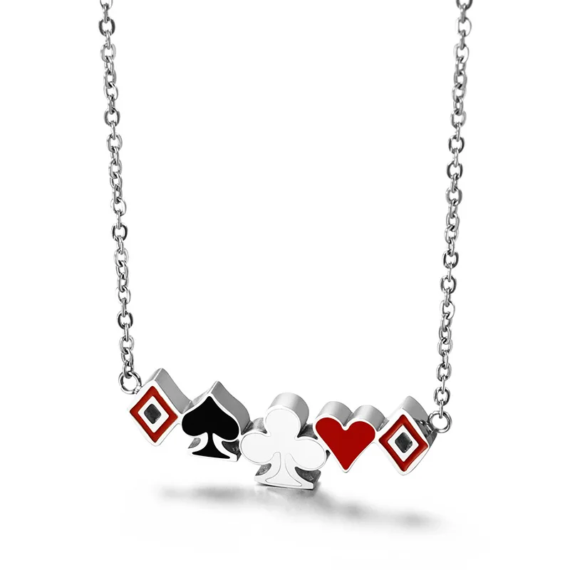 

Lucky Ace of Spades Square Plum Womens Necklace Gold Poker Pendant for Female Stainless Steel Casino Luck Fortune Playing Cards