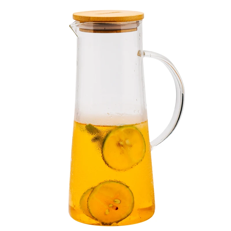 

Handmade Borosilicate Glass Water Carafe Great for Hot Cold Water Ice Tea and Juice Beverage Stainless Steel or Bamboo Lid