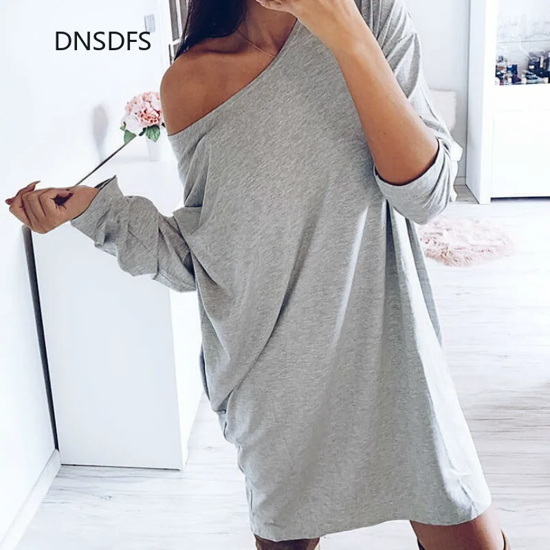 Женское весеннее платье повседневное свободное короткое с длинным рукавом