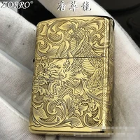 zorro tangcaolong pure copper kerosene lighter pure copper five sided fine carving creative genuine