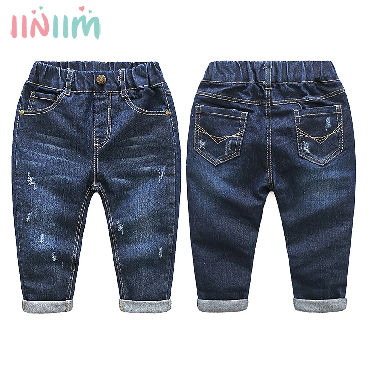 

iiniim Toddler Baby Boys Casual Jeans Trousers Autumn Fashion Broken Hole Denim Pants Kids Children Loose Pants Bottoms Clothing