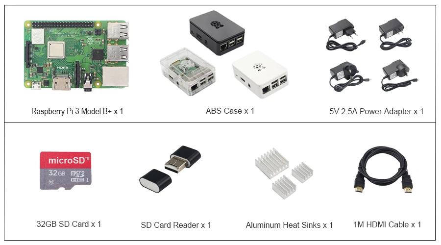 Комплект Raspberry Pi 3 Model B+ Plus из Великобритании+ сенсорный экран 3,5 дюйма+ чехол+ питание+ 32 Гб SD+ HDMI+ радиатор+ usb-кабель