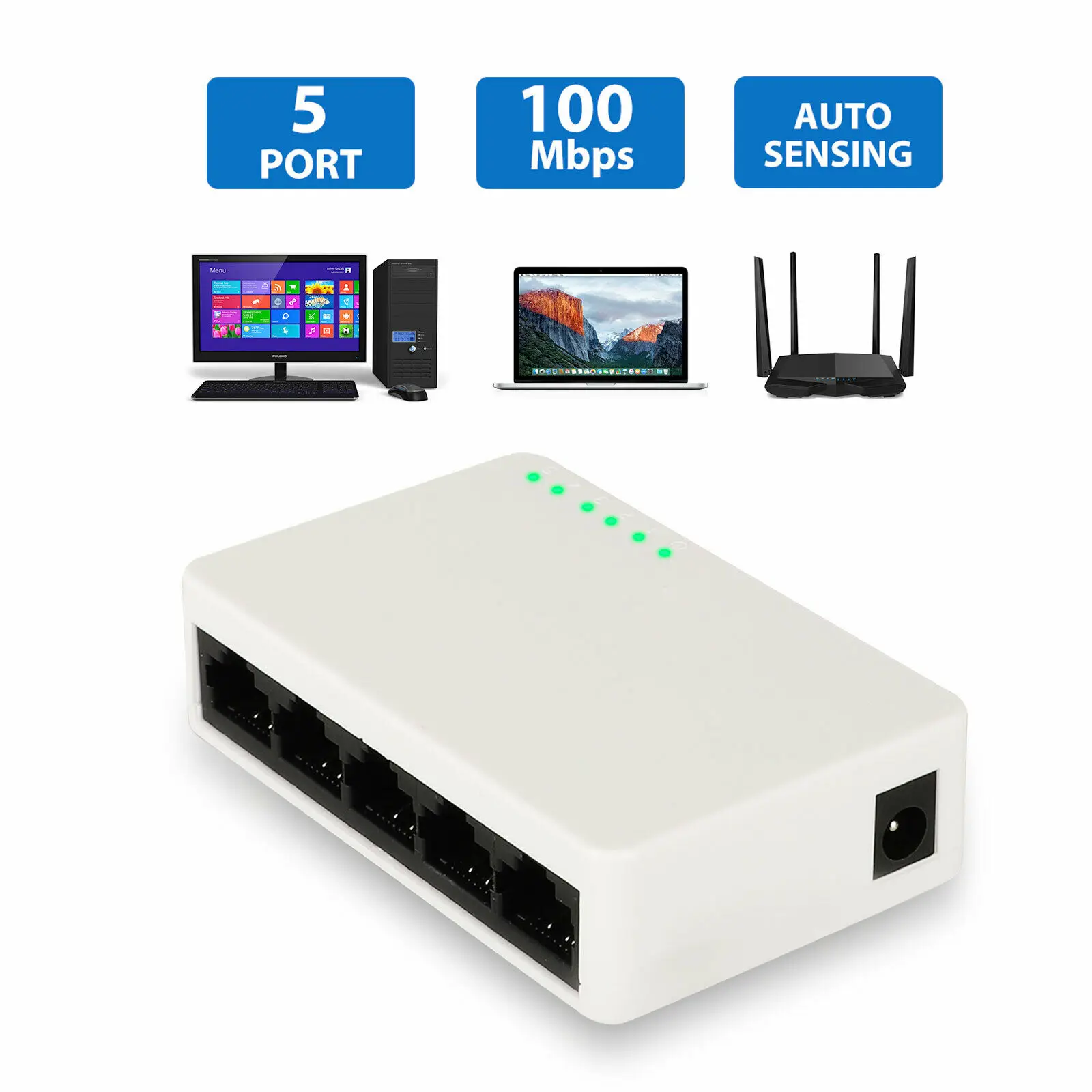 

5 Ports Fast Ethernet RJ45 10/100Mbps Network Switch Switcher Hub Desktop laptop,Portable Travel Lan Hub power by Micro USB