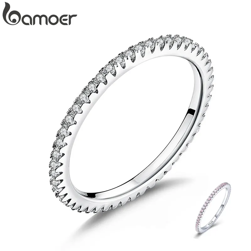 BAMOER, классические, 925 пробы, серебряные, высокое качество, Круглые, прозрачные, CZ, геометрические, штабелируемые кольца для женщин, свадебные украшения, подарок SCR066
