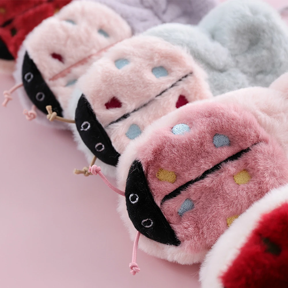 

Winter Outdoor Boys Girls Plush Gloves Warm Cute Full Finger Mittens Gloves For Children Kids Hanging Neck Gloves