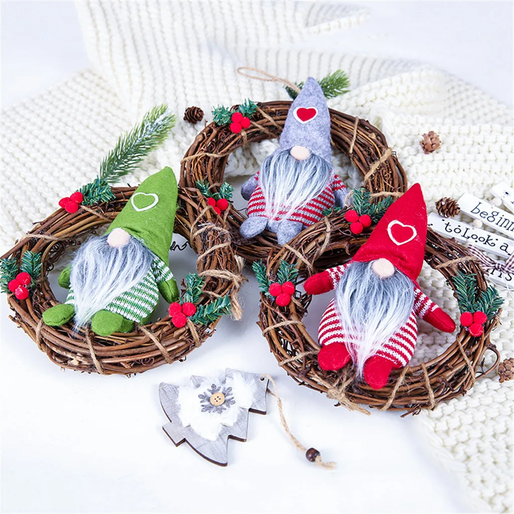 Рождественский венок дверь окно висящая маленькая кукла из ротанга подвеска