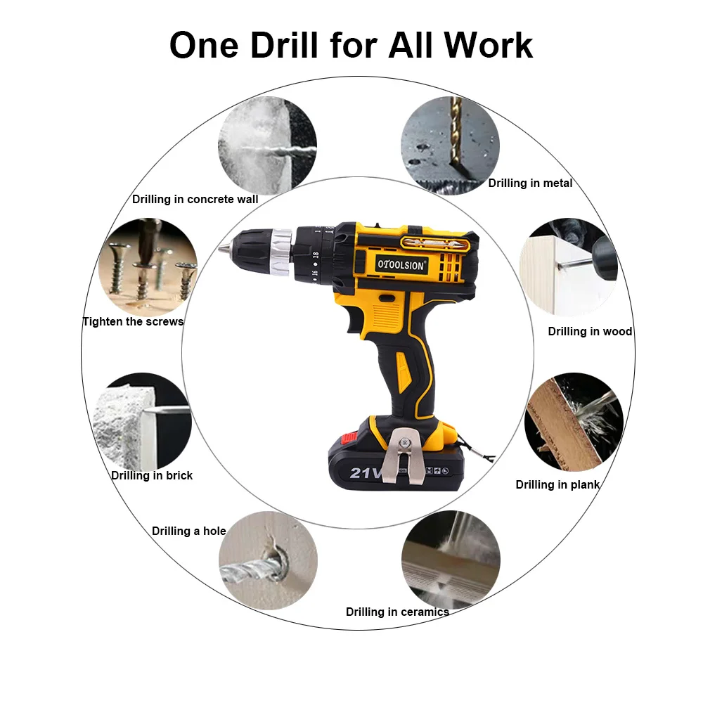OTOOLSION 18 + 3 крутящий момент 21 в ударная Беспроводная Дрель шуруповерт