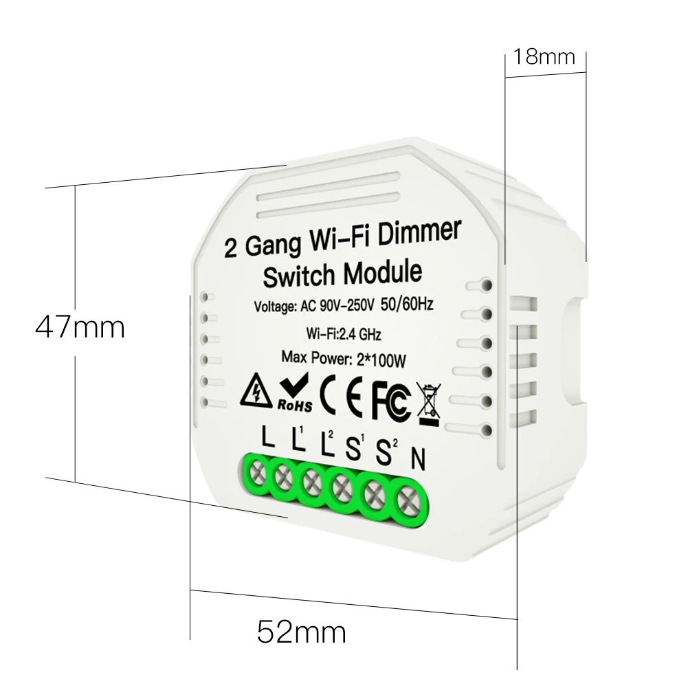 

2 Gang DIY WiFi Smart 2 Way Light LED Dimmer Module Switch Smart Life/Tuya APP Remote Control Work with Alexa Google Home
