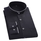Мужская приталенная рубашка с воротником-стойкой, с длинным рукавом