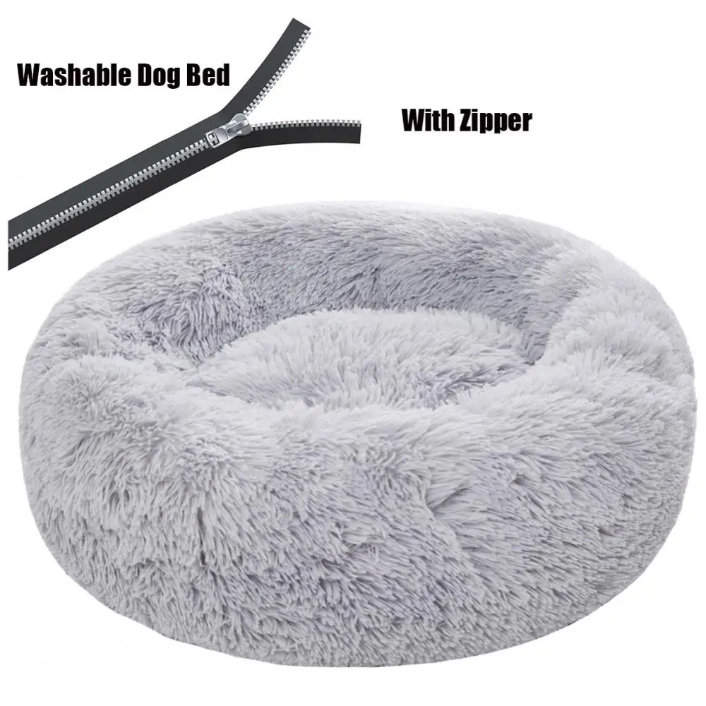 

Round Plush Dog Bed with Zipper House Dog Mat Winter Warm Sleeping Cats Nest Soft Long Plush Dog Basket Pet Cushion Portable