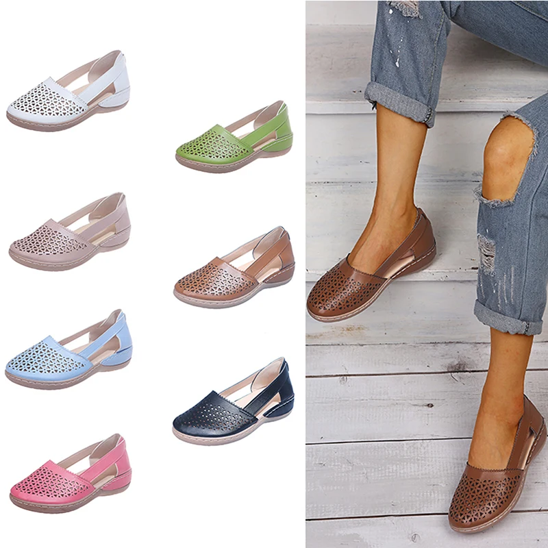 

Women Wedges Sandals Hollow Out PU Vintage Woman Shoes Slip On Casual Sewing Ladies Sandal Female Plus Size Summer 2021