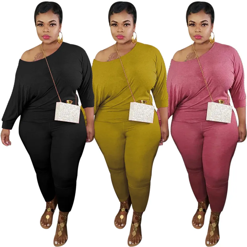 

Autumn Women Plus Size Sexy Outfits Long Sleeve New Design Casual Solid Color Tracksuit Two-piece Set Wholesale Dropshpping