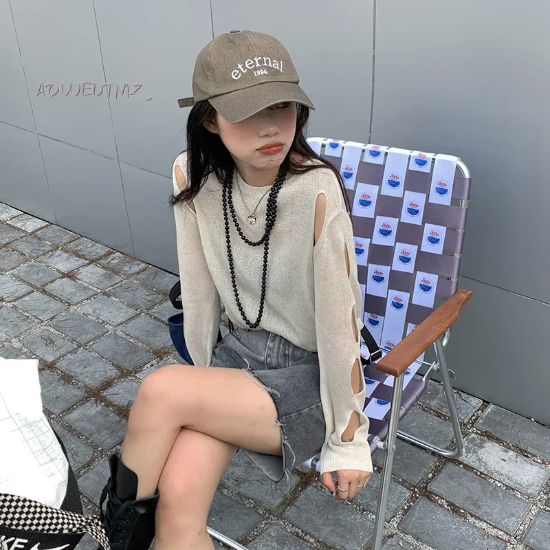 

Женский свободный трикотажный топ AOWDTMZ, модель сезона весна-осень 2021 года, в Корейском стиле, с круглым вырезом