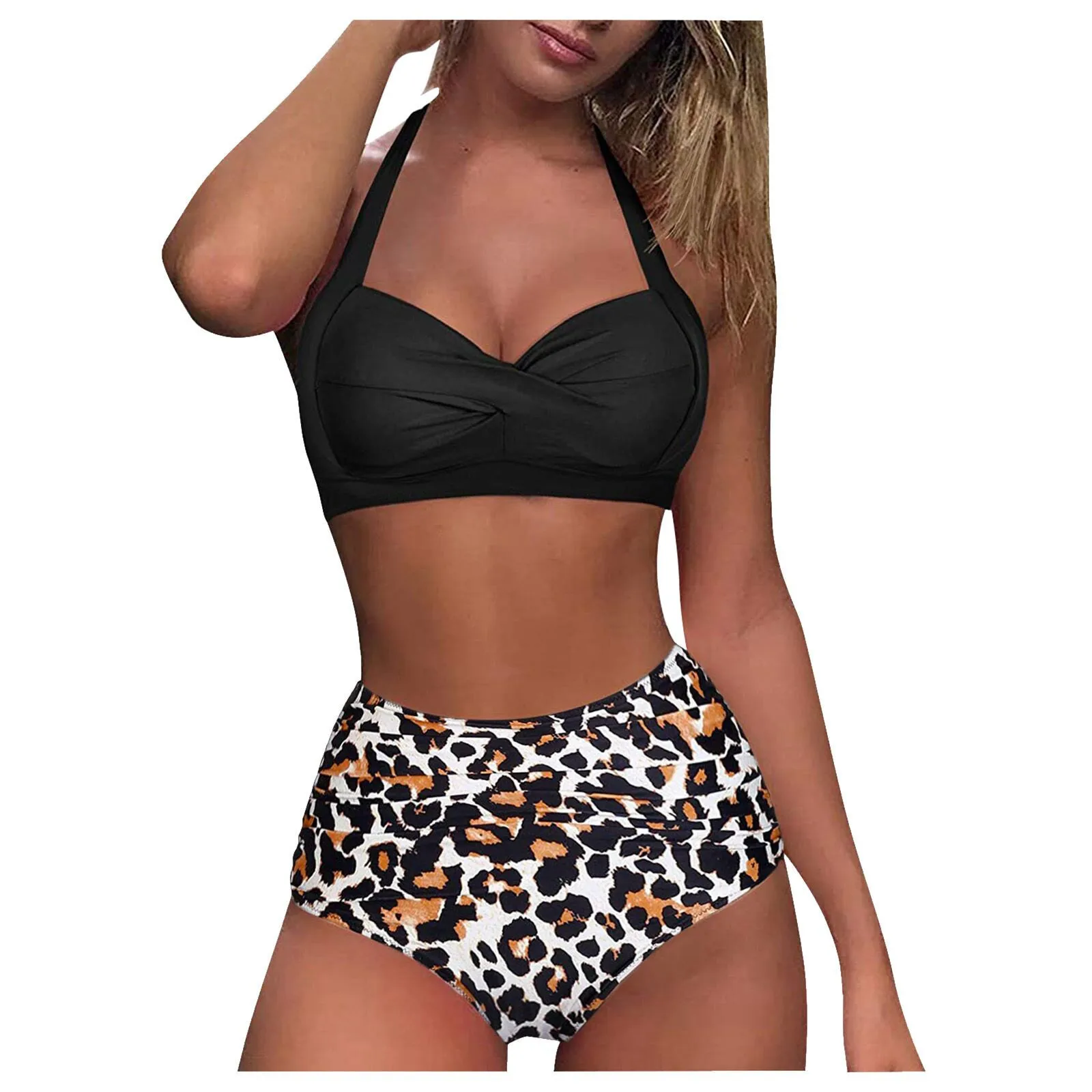 

Women Fashion Print Split High Waist Bikini Push Up Swimwear Two Piece Swimsuit Beachwear Digital Swimwear Women Bikini Set