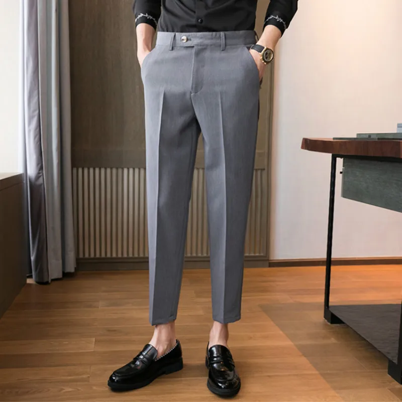 

Summer 2021 Spring Men Suit Pants Ankle Length Business Dress Pants Formal Casual Office Social Suits Pants Streetwear Clothing